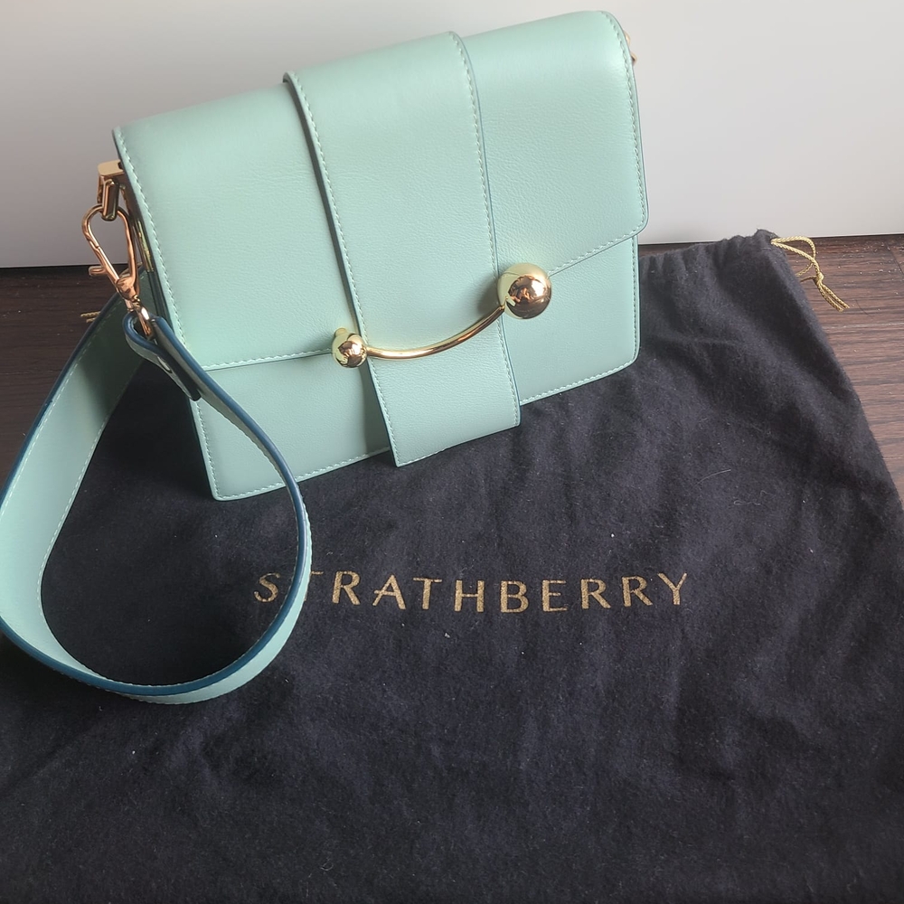 Strathberry Blue Crescent Box Bag